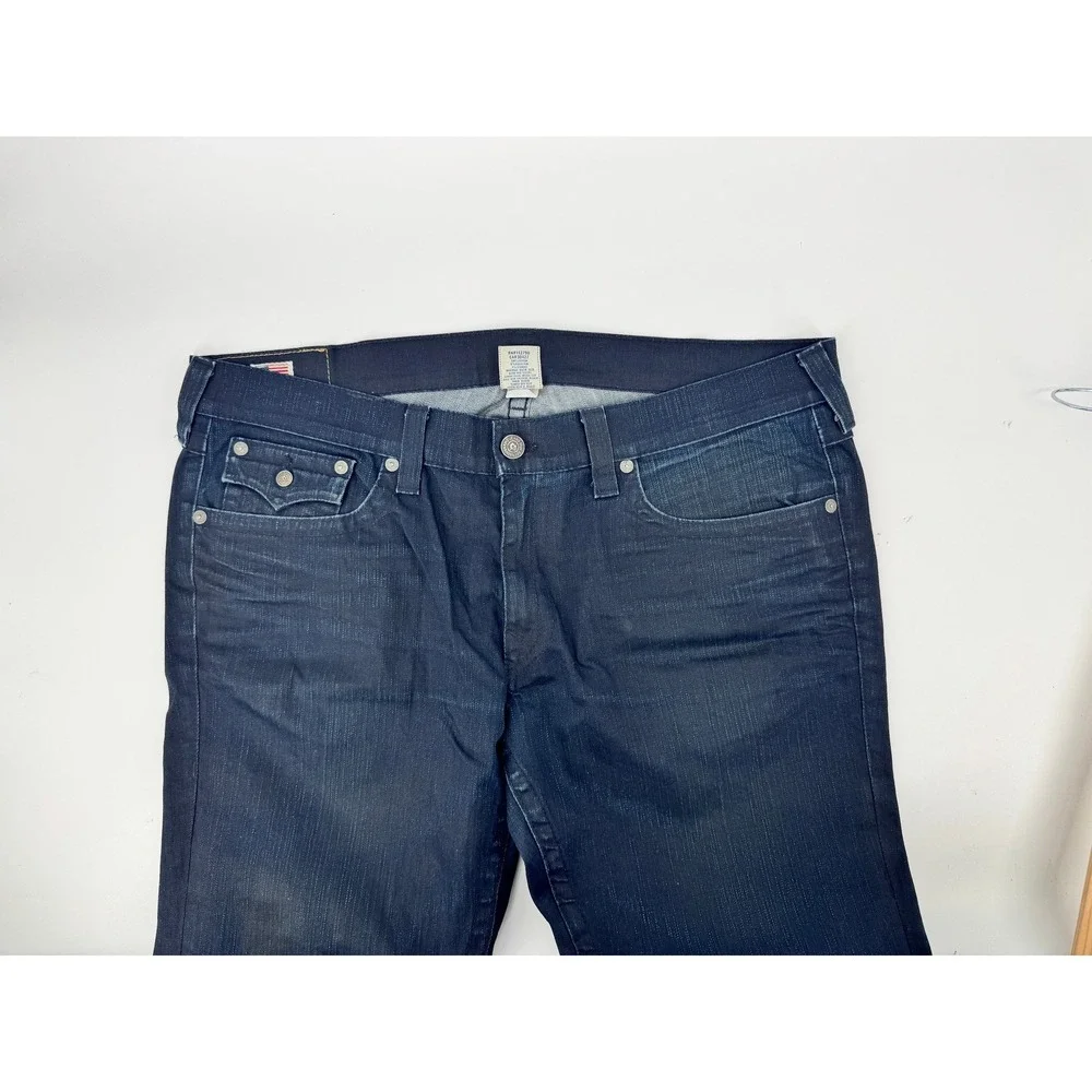 True Religion Jeans Mens 34x32 Blue Denim Flap Pockets Ricky Distressed‎  Hems
